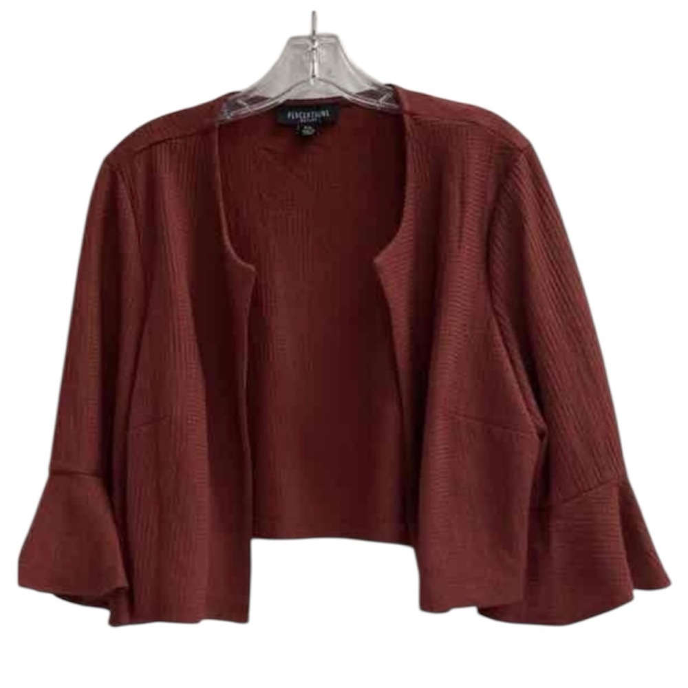 Perceptions Womens Cardigan with Flounce Sleeves, Textured, Knit, Open Front PXL